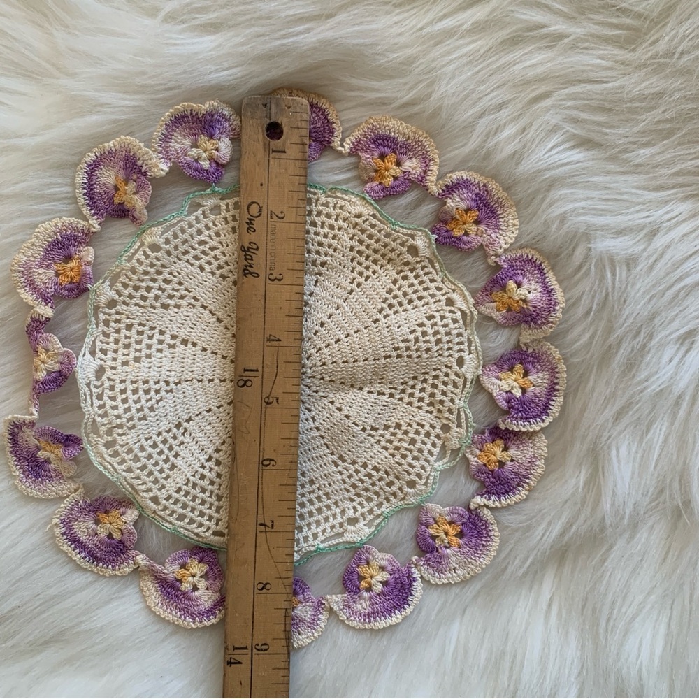 Handmade Crochet Doily with Purple Flowers - Picture 10 of 13